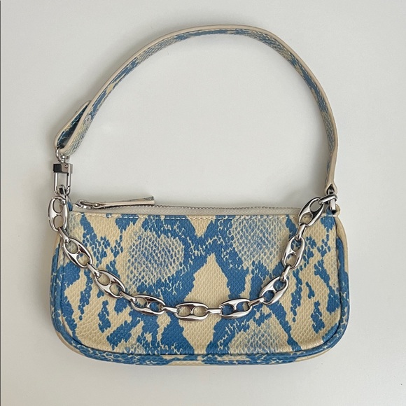 BY FAR Handbags - BY FAR Blue and Cream Shoulder Bag with Chain